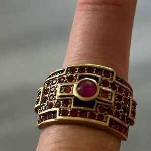 Heidi Daus Gold-Tone Ring with Deep Pink and Purple Accent Stones size 11